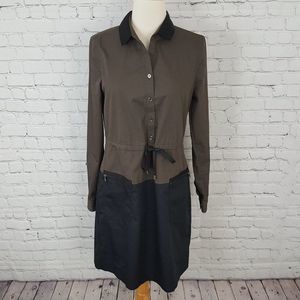 𝅺Elie Tahari Shirt Dress Blk/Brown Pockets Sz 6